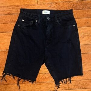 PISTOLA Black Stretch Denim Mid Thigh Raw Hem High Waist Shorts